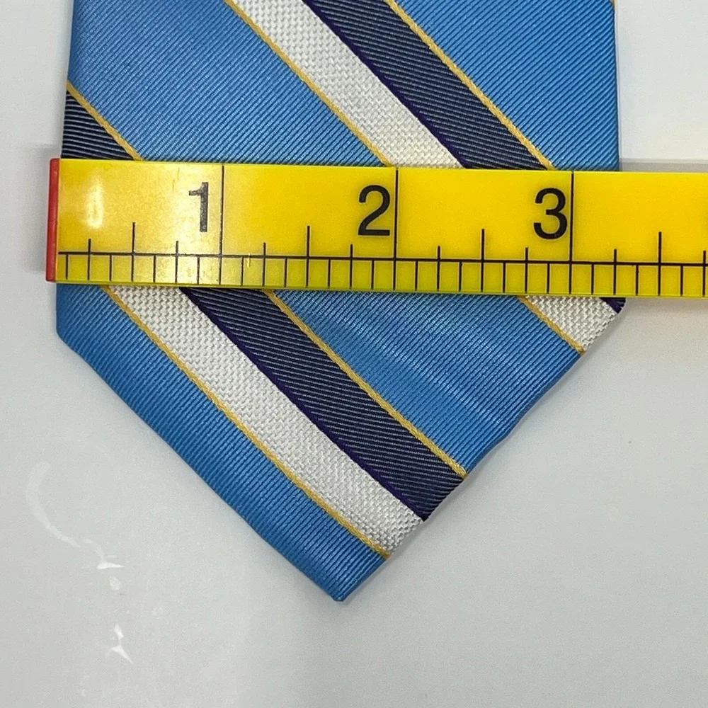 Tommy Hilfiger Men's 100% Silk Tie‎ Stripe Sky Blue/Purple/Yellow/White VTG NWT